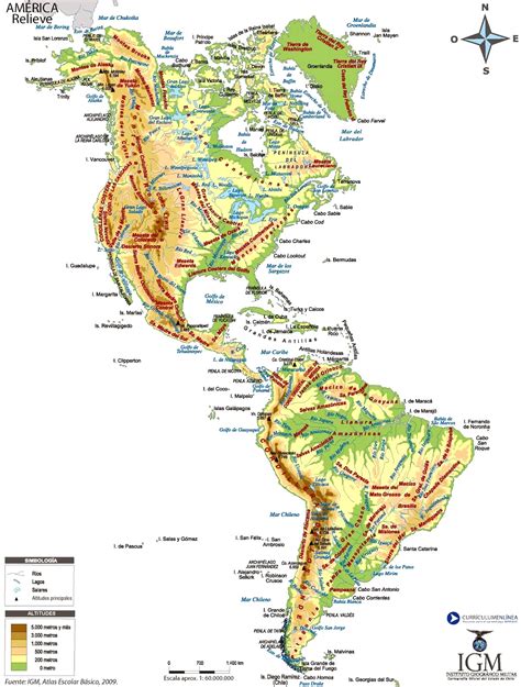 Mapa de América con sus cordilleras - Mapa de América