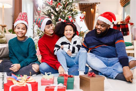 African American family in Christmas theme. Happy African American ...