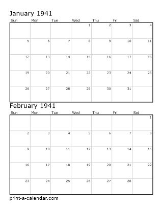 Download 1941 Printable Calendars