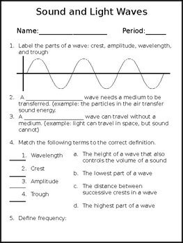 Waves And Sound Worksheet : Waves Sound And Light Worksheet Fill In The Blank 2 Conceptual ...