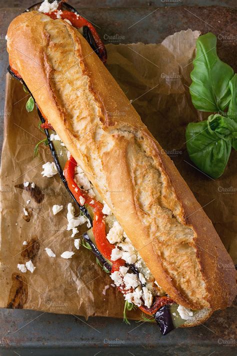 Vegetarian baguette sandwich ~ Food & Drink Photos ~ Creative Market