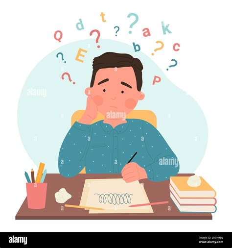 Disability problem of dyslexia, dysgraphia vector illustration. Cartoon ...