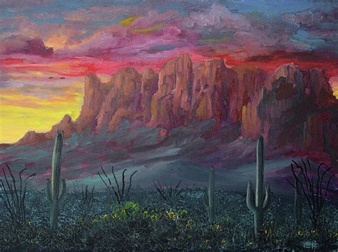 Superstition Mountains Sunrise Painting by Chance Kafka