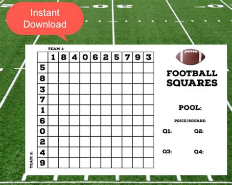 Super Bowl Squares Template Printable 2025 Super Bowl Pool Squares Football Squares - Etsy