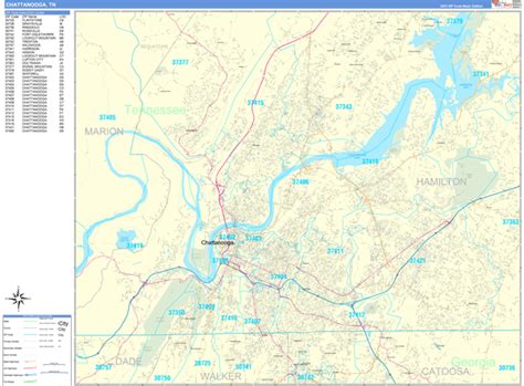 Chattanooga Tennessee Zip Code Wall Map (Basic Style) by MarketMAPS ...