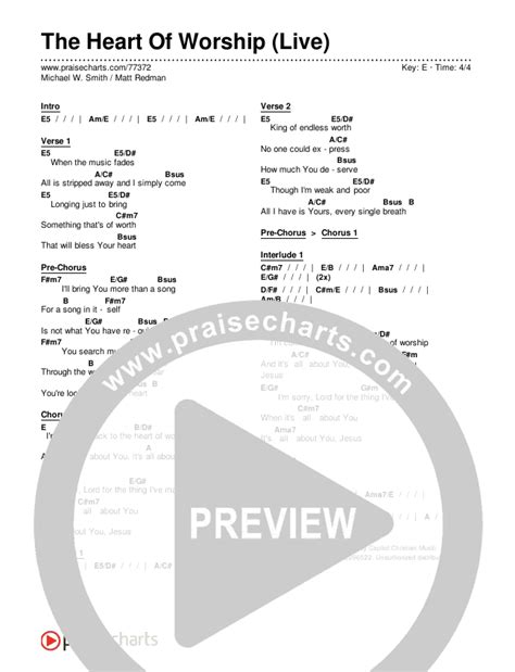 The Heart Of Worship (Live) Chords PDF (Michael W. Smith / Matt Redman) - PraiseCharts