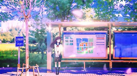 Anime Girl Waiting For Bus Live Wallpaper - WallpaperWaifu