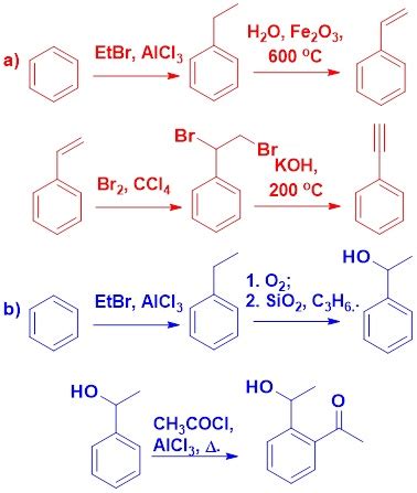 Propose a synthesis to produce each of the following compounds from benzene, toluene or ...