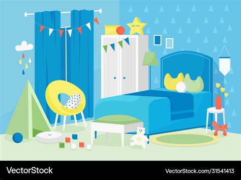 Kid boy room interior cartoon Royalty Free Vector Image