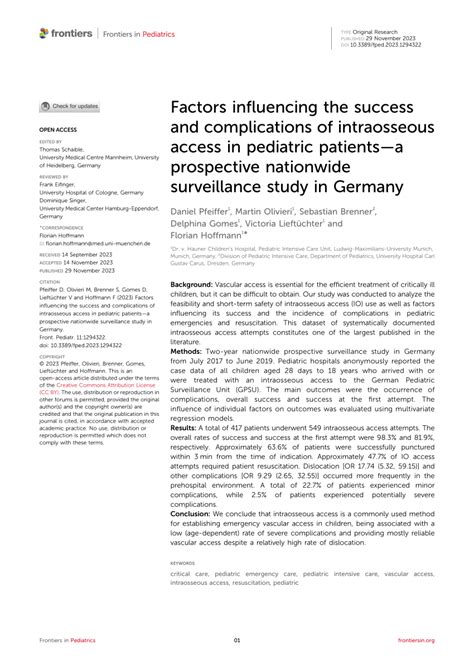 (PDF) Factors influencing the success and complications of intraosseous access in pediatric ...