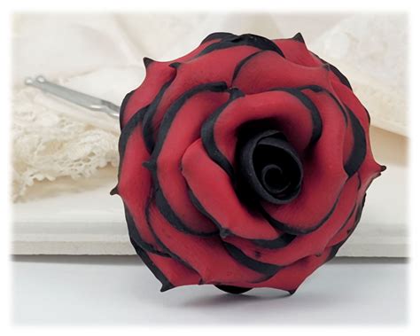 Black Tipped Red Rose Hair Flowers | Black and Red Flowers