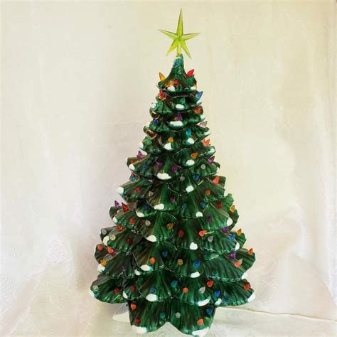 Vintage Large Ceramic Green Flocked Light-up Christmas Tree – Aunt ...