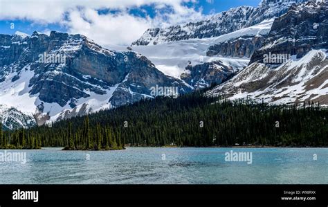 Crowfoot Glacier - A close-up view of Crowfoot Glacier at shore of Bow Lake, Banff National Park ...