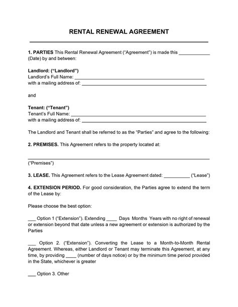 Rental Renewal Agreement Template