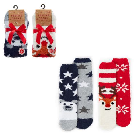 Ladies 2 Pack Christmas Cosy Socks Gripper | Wholesale Socks ...