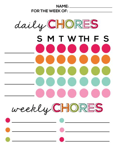 Printable Chore Chart For Kids