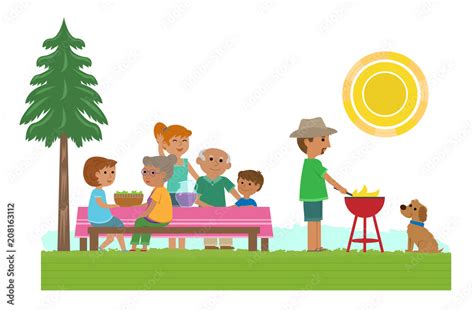 Picnic Time - Cute illustration of a family having a picnic. Eps10 ...