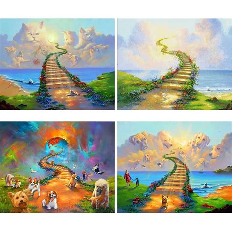 5D Needlework DIY Diamond Painting Cat Dog Heaven Rainbow Bridge Cross Stitch Square Diamond ...