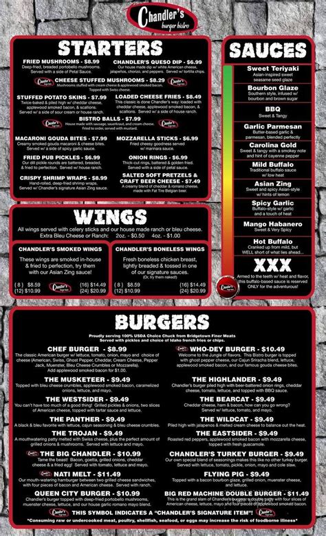 Online Menu of Chandler's Burger Bistro, Harrison, OH