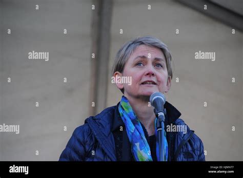 Labour MP Yvette Cooper addresses the protesters against US president Donald Trump, in London's ...