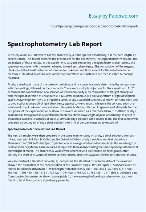 Spectrophotometry Lab Report Essay Example