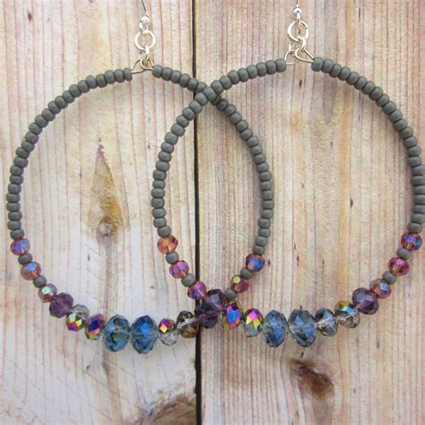 Beaded Hoop Earrings handmade hoop earrings crystal hoops