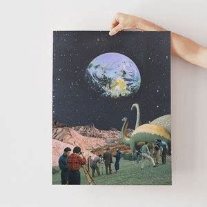 Dinosaur Collage Art Print Surreal Vintage Collage, Retro Futurism Poster, Cosmic Space ...