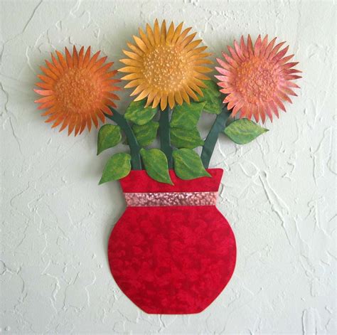 Hand Crafted Metal Sunflower Wall Art Sculpture Floral Art Home Wall Decor Vase by Frivolous ...