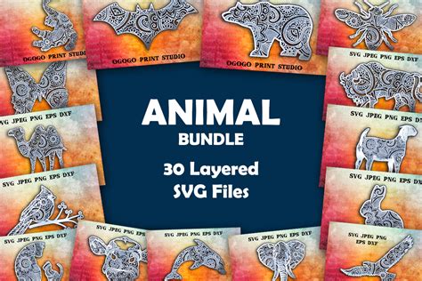 3D Animal Svg Bundle - Layered 30 Mandala Cut files - Inspire Uplift