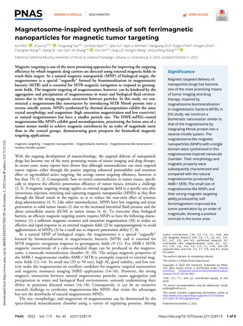 (PDF) Magnetosome-inspired synthesis of soft ferrimagnetic nanoparticles for magnetic tumor ...