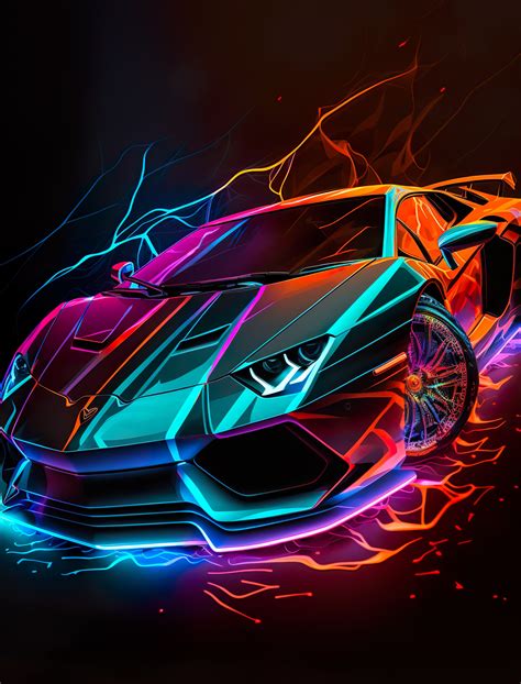 Lamborghini Aventador With Neon Lining Background Digital Art - Etsy