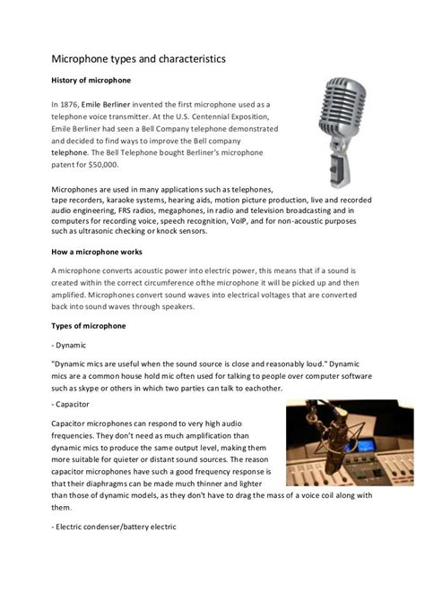 Microphone types and characteristics