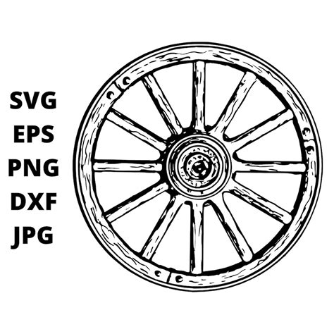 Black and White Wagon Wheel SVG Clipart, Cart Wheel Image Digital ...