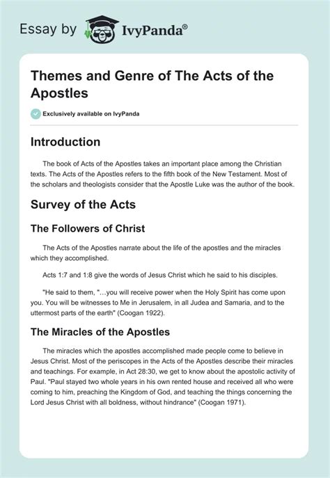 Themes and Genre of "The Acts of the Apostles" - 588 Words | Essay Example