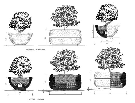 Creative multiple tree planters for garden cad block details dwg file ...