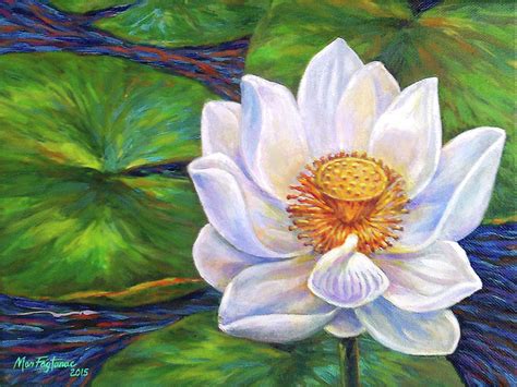 White Lotus Flower Painting by Mon Fagtanac