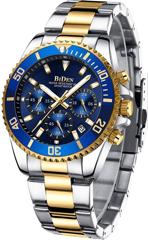 BIDEN Waterproof Analogue Quartz Watch Men Luminous Stainless Steel Wrist Watch Fashion Blue ...