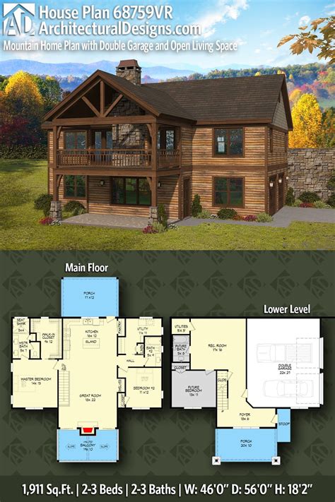 Plan 68759VR: Mountain Home Plan with Double Garage and Open Living Space - 1911 Sq Ft in 2024 ...