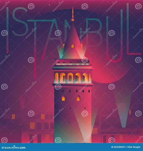 Illustration of Galata Tower Night View Stock Vector - Illustration of stone, history: 66538049