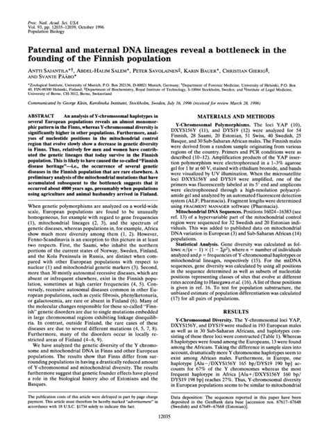 Finnish Population DNA Lineages | Mitochondrial Dna | Haplotype | Free ...