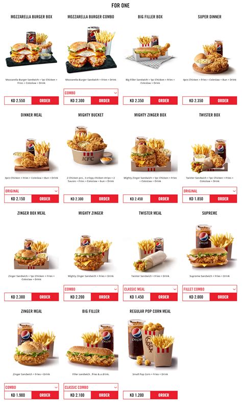 Kfc Printable Menu Pdf