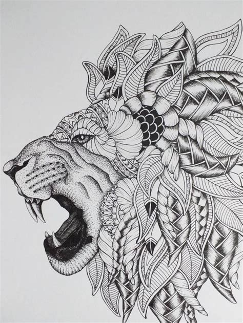 Zentangle Lion Art Print Animal, Mandala, Illustration, Geometric, Ink, Drawing, Wall Art, Gift ...