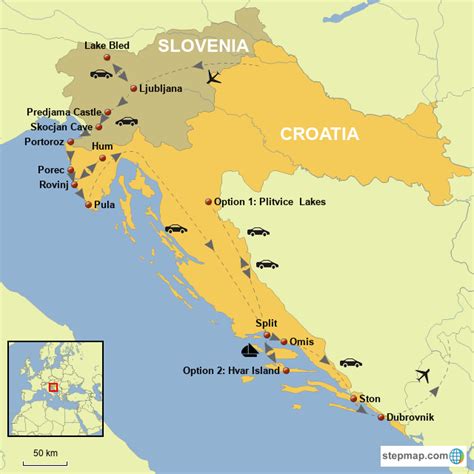 StepMap - 12 days slovenia and croatia - Landkarte für Germany