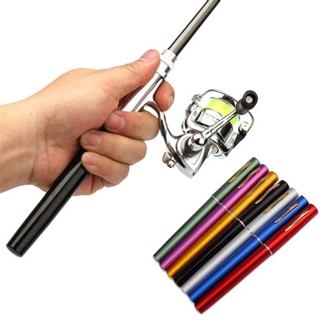 1M / 1.4M Pocket Collapsible Fishing Rod Reel Combo Mini Pen Fishing Pole Kit 7 Colors Pen Shape ...