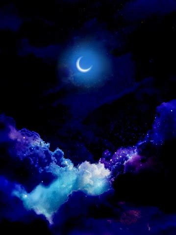 Crescent Moon In Beautiful Clouds Wallpaper Stock Illustration ...