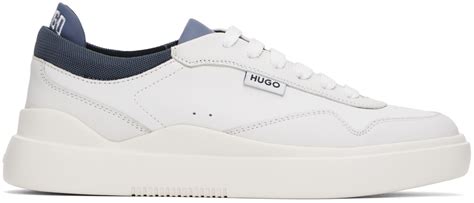 White Lace-Up Pop Color Sneakers by Hugo on Sale