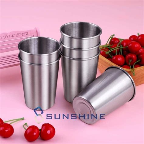 3Pack Stainless Steel Dining Cups Metal Drinking Glasses Small BPA Free 16Oz Mug | eBay