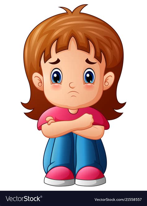 Sad girl cartoon sitting alone Royalty Free Vector Image