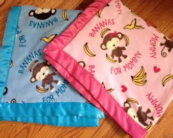 Cuddle Fleece Monkey Baby Blanket with Satin Binding (Bananas for Mommy Monkeys)