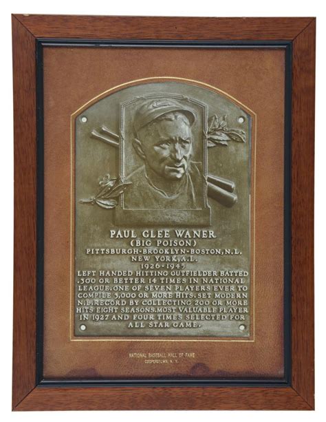 1952 Paul Waner Hall of Fame Induction Plaque